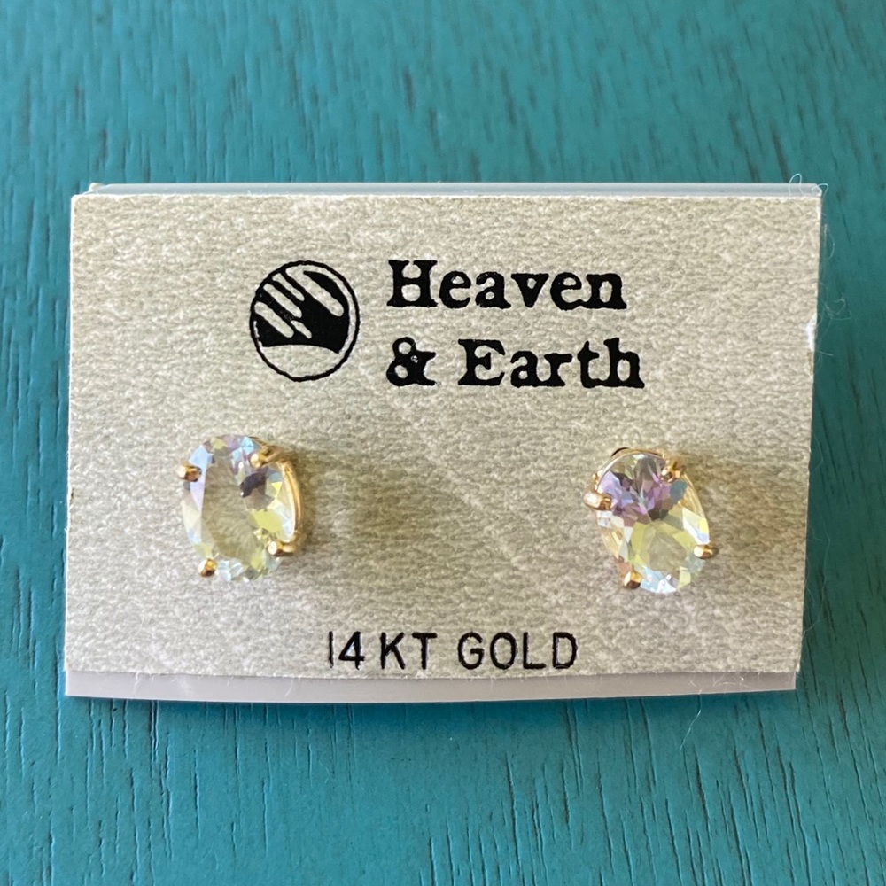 14kt gold & light blue stone post earrings